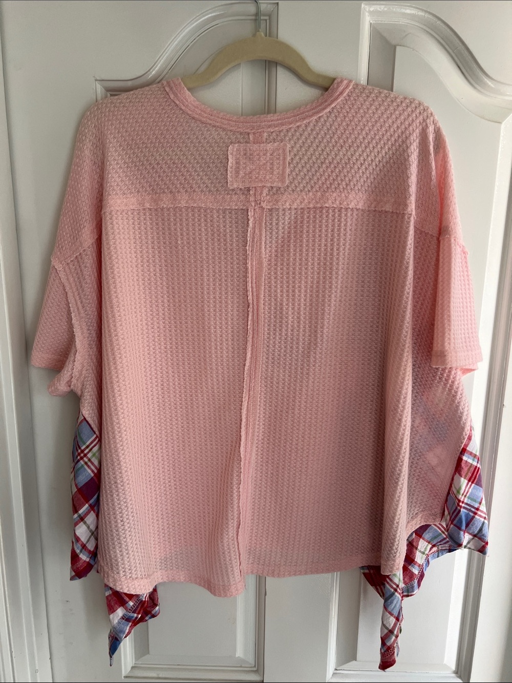 Pink Patchwork Floral Plaid V-Neck Top - Picture 4 of 8